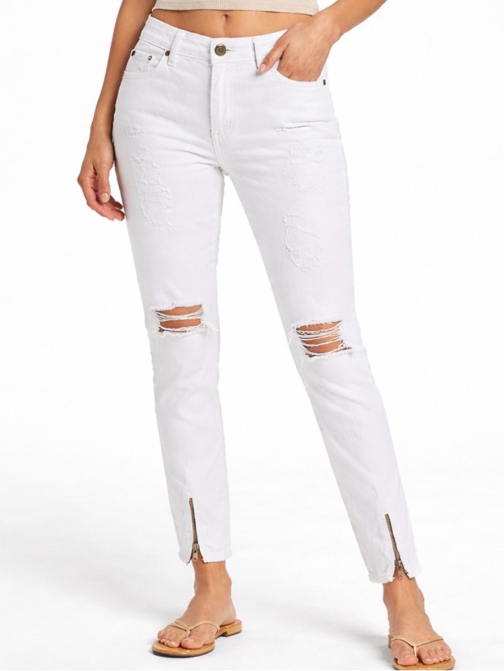 One Teaspoon White Distressed Skinny Jeans Ankle Zip Women’s 28